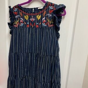 Chic Navy Dress with Colorful Embroidery